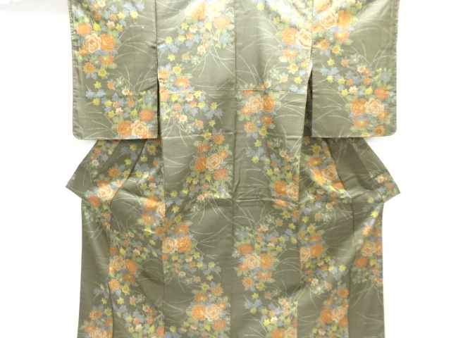 JAPANESE KIMONO / OMESHI / NISHIJIN-ORI / UNUSED / WOVEN FLORAL PLANTS